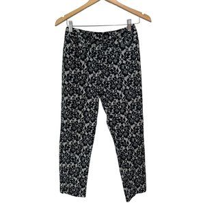 Dolce Gabbana Lace Print Flat Front Pants Womens 30 Black White Cotton Blend